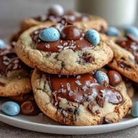 Easter Chocolate Chip Cookies with Cadbury Mini Eggs, soft and chewy, loaded with colorful candy eggs and rich chocolate chips.