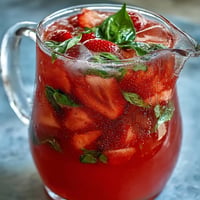 Vibrant Strawberry Basil Lemonade Pitcher, bright with fruit and herbs, ready for parties.